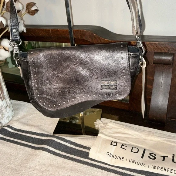 Bed Stu Distressed Black Leather Crossbody Bag - Picture 7 of 15